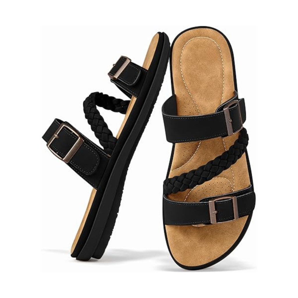 Aomigoct Womens Casual Slide Sandals: Slip-On & Adjustable Straps for Quick Outings - Cushioning Insoles & Soft Lining for Comfortable in Home Lounging - Busy Lifestyles